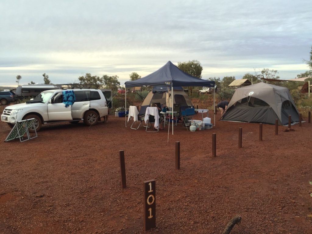 The camp site at Karijini Eco Retreat was made up of short iron posts marking our area with large red rocks making up the ground