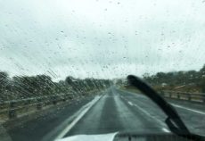 Raindrops and wipers on