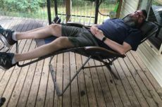 David having a snooze in the Oztrail Sun Lounge Jumbo Chair