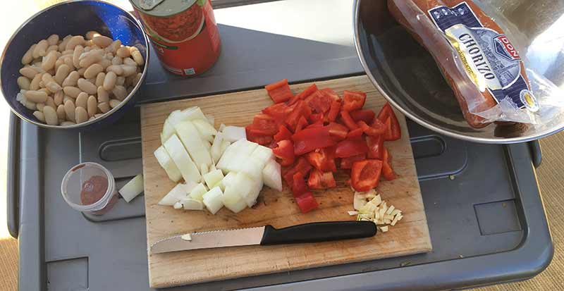 Turn on your Weber baby Q and preheat with the lid shut and while heating prepare the chopped vegetables.