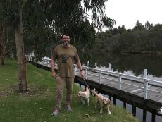 David Mitchell River walk with the dogs